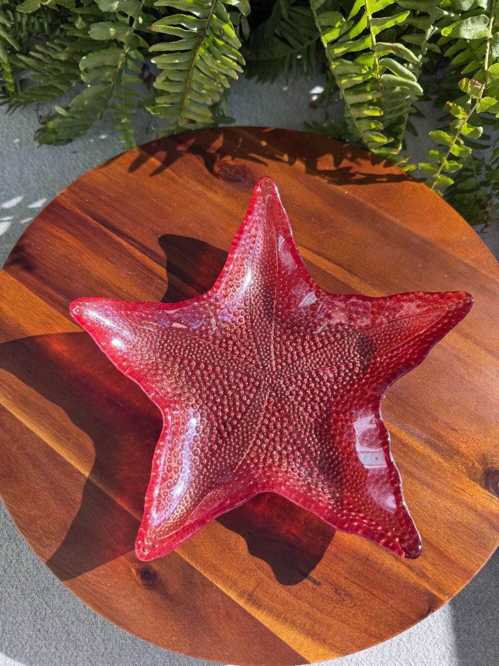 Vintage Akcam Turkey Iridescent Red Glass Starfish Trinket Dish / Beach Decor